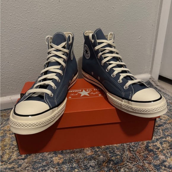 New Converse Blue High-Top Sneakers Size 12 CHUCK 70 HI DEEP WATERS/EGRET/BLACK - Picture 10 of 13